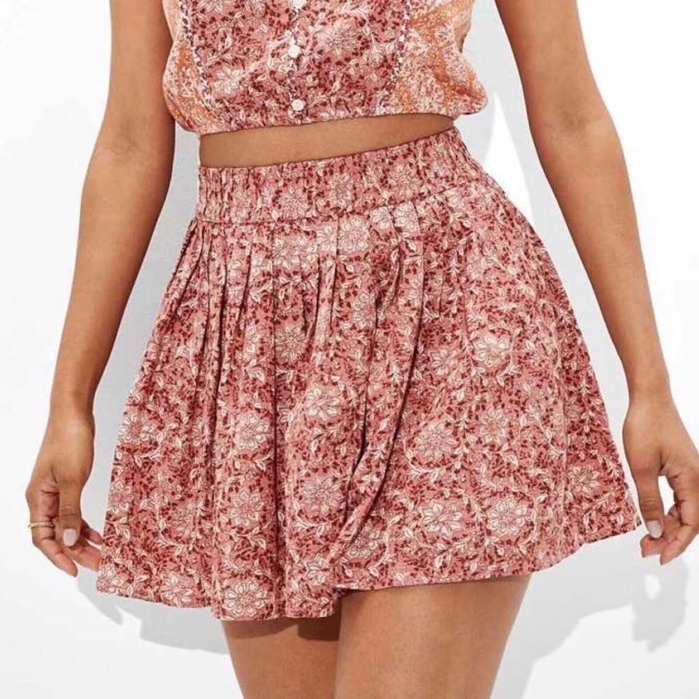 NWTs American Eagle Outfitters Women's Pink Floral Pleated Linen Blend Skirt M